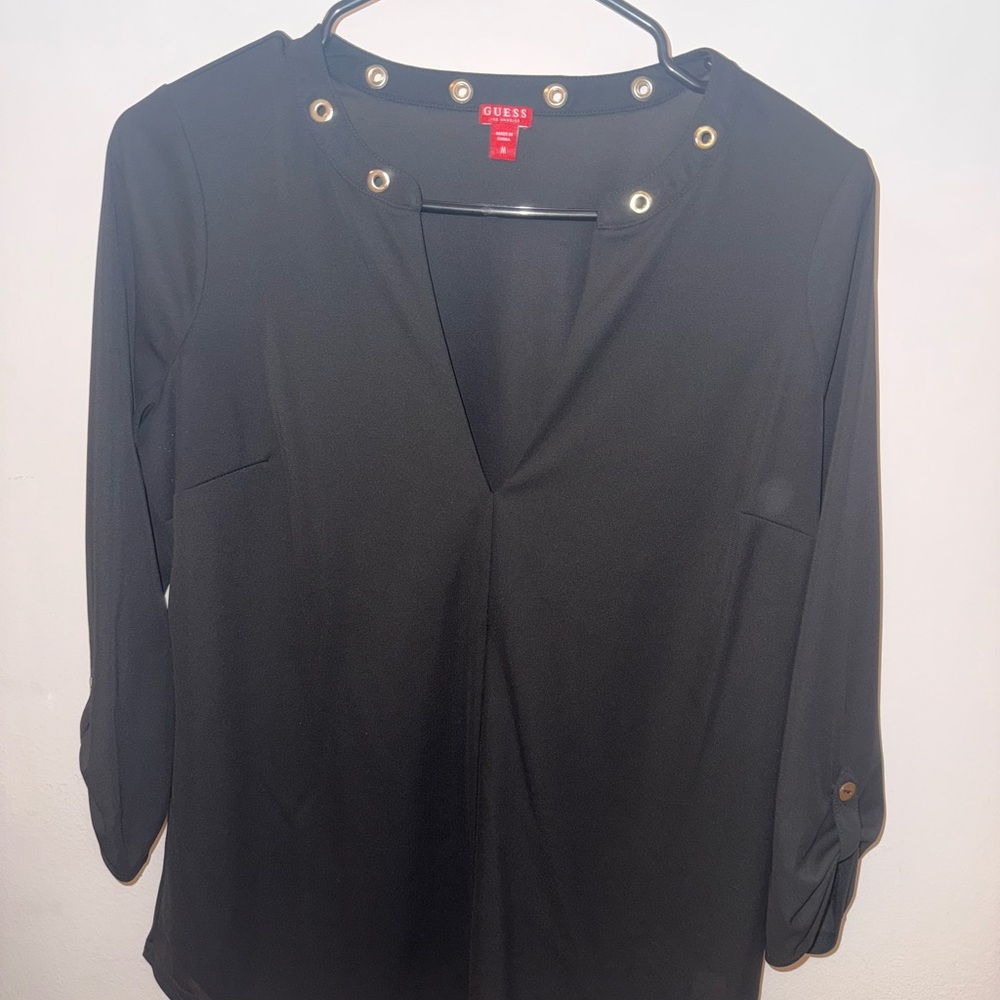 Guess Black Blouse with Grommet Accents